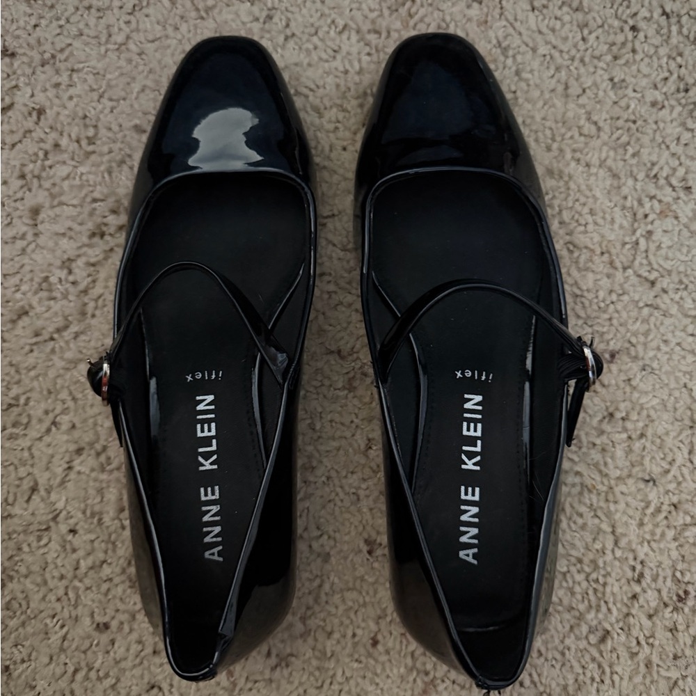 Anne Klein Black Patent Mary Jane Flats with Cross Strap